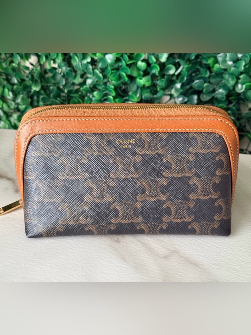 Celine Triumph Brown and Tan Small Cosmetic Bag